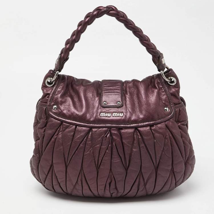 Pre Owned Miu Miu Purple Matelassé Leather Coffer Hobo