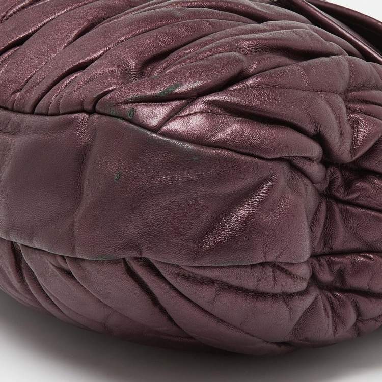 Pre Owned Miu Miu Purple Matelassé Leather Coffer Hobo