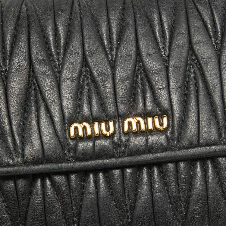 Pre Owned Miu Miu Black Matelasse Leather Flap Compact Wallet