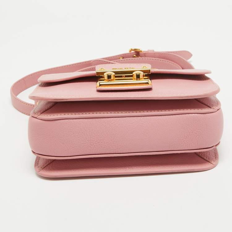 Pre Owned Miu Miu Pink Leather Pushlock Flap Top Handle Bag