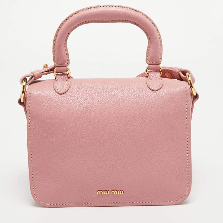 Pre Owned Miu Miu Pink Leather Pushlock Flap Top Handle Bag