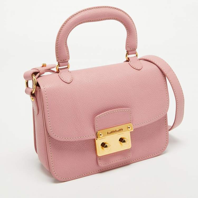 Pre Owned Miu Miu Pink Leather Pushlock Flap Top Handle Bag