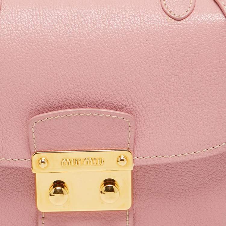 Pre Owned Miu Miu Pink Leather Pushlock Flap Top Handle Bag