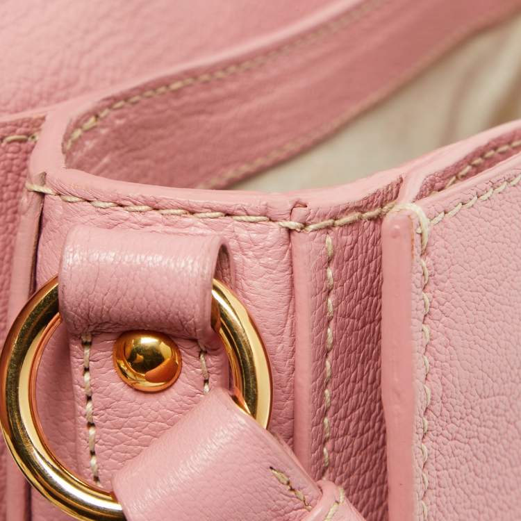 Pre Owned Miu Miu Pink Leather Pushlock Flap Top Handle Bag