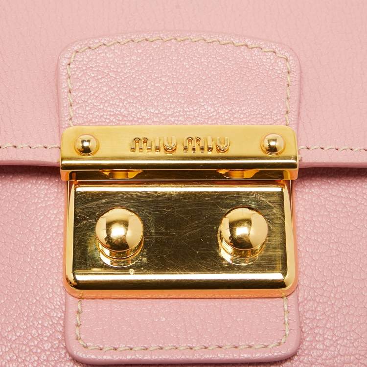Pre Owned Miu Miu Pink Leather Pushlock Flap Top Handle Bag