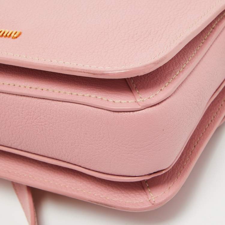 Pre Owned Miu Miu Pink Leather Pushlock Flap Top Handle Bag