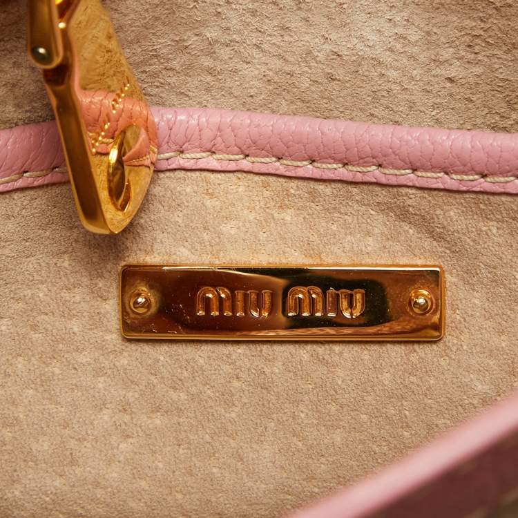 Pre Owned Miu Miu Pink Leather Pushlock Flap Top Handle Bag