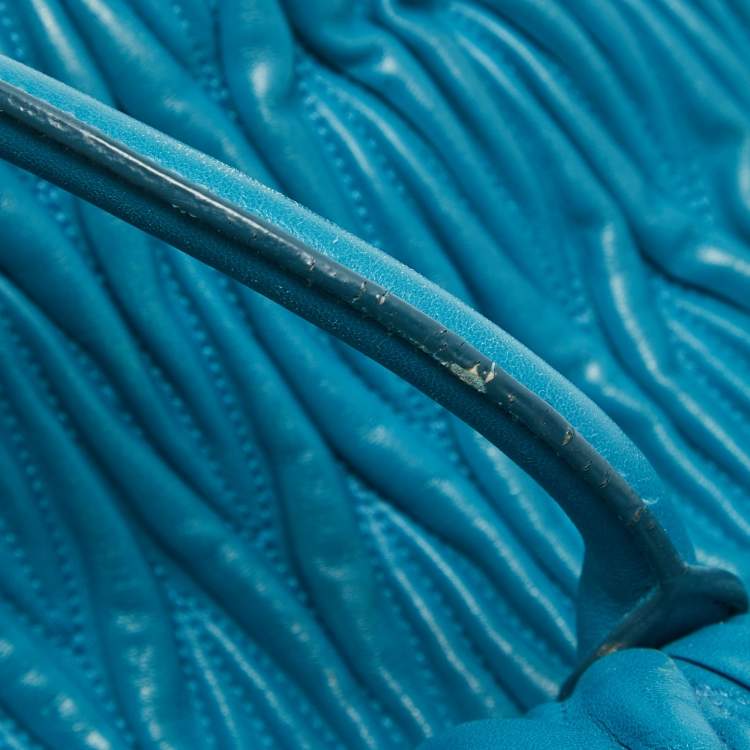 Pre Owned Miu Miu Teal Blue Matelassé Leather Top Zip Tote