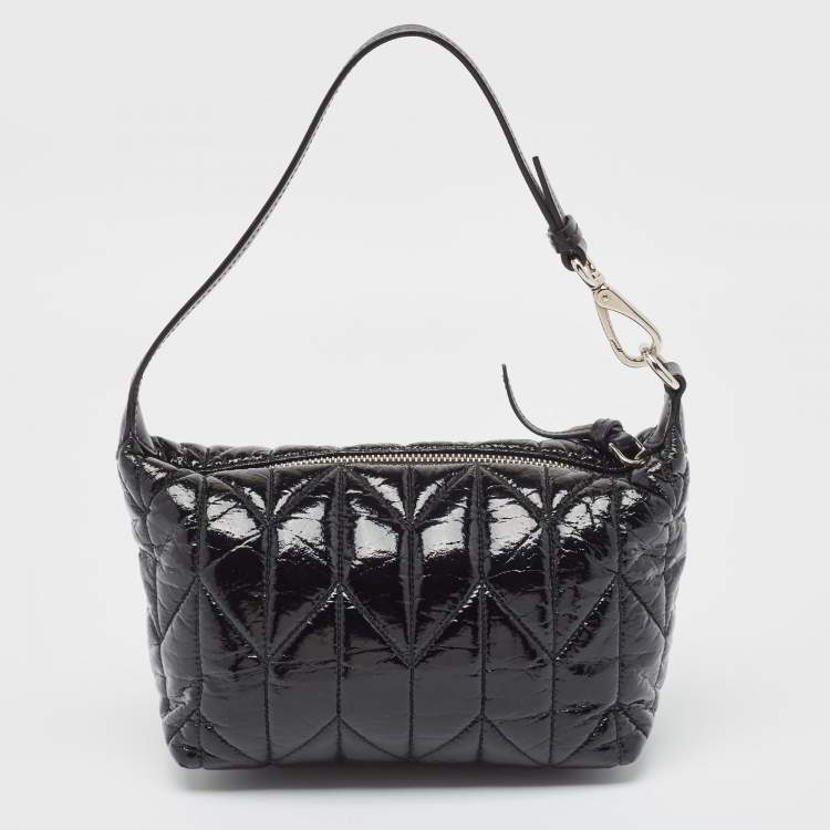 Pre Owned Miu Miu Black Quilted Patent Leather Mini Spirit Hobo