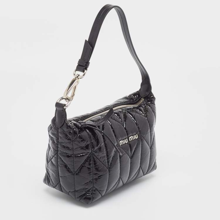 Pre Owned Miu Miu Black Quilted Patent Leather Mini Spirit Hobo
