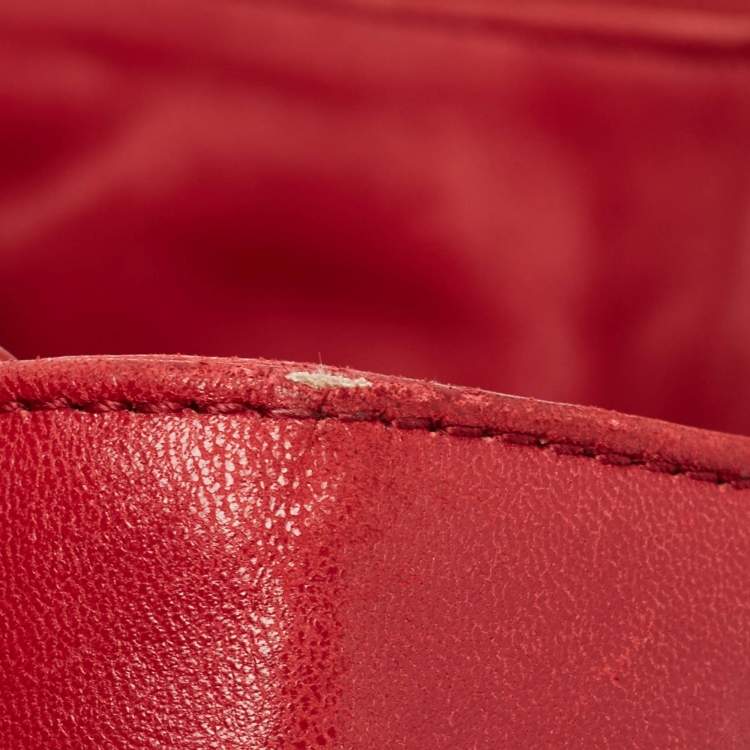 Pre Owned Miu Miu Red Matelasse Leather Top Zip Tote