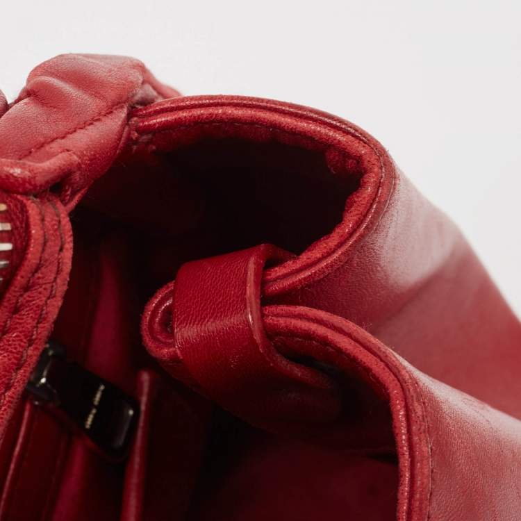 Pre Owned Miu Miu Red Matelasse Leather Top Zip Tote