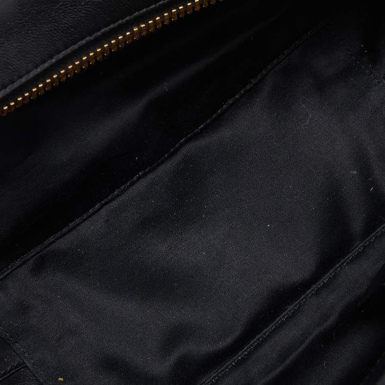 Pre Owned Miu Miu Black Matelassé Leather Top Zip Satchel