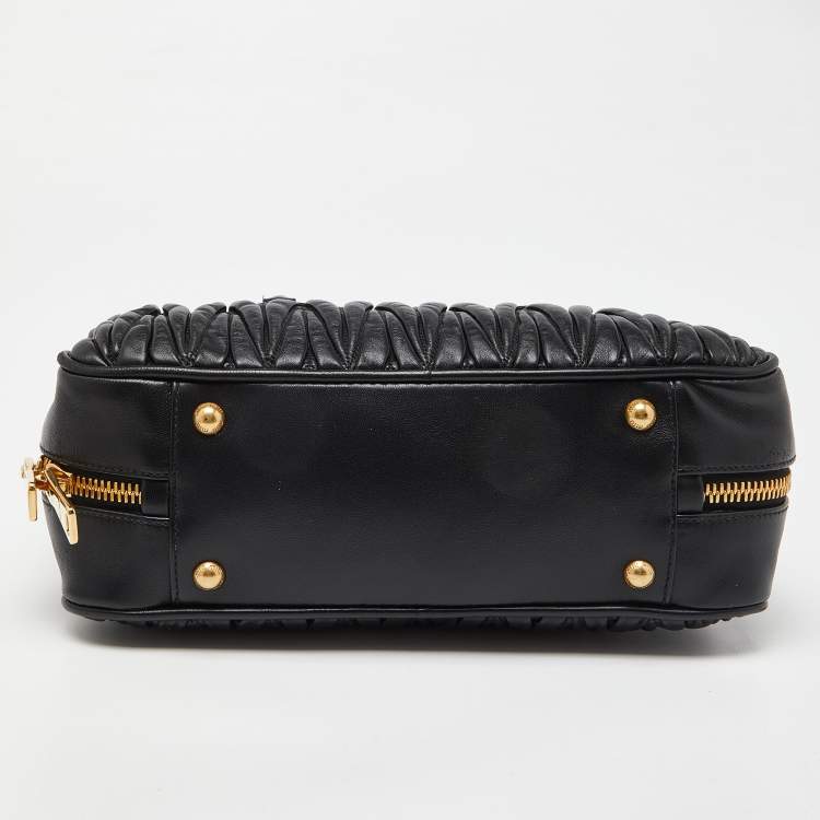 Pre Owned Miu Miu Black Matelassé Leather Top Zip Satchel