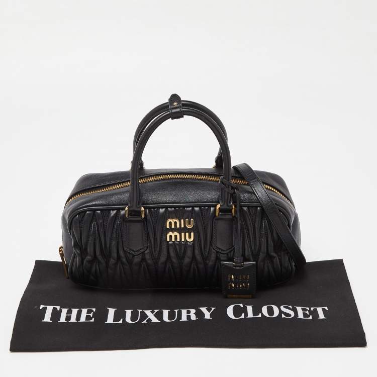 Pre Owned Miu Miu Black Matelassé Leather Top Zip Satchel