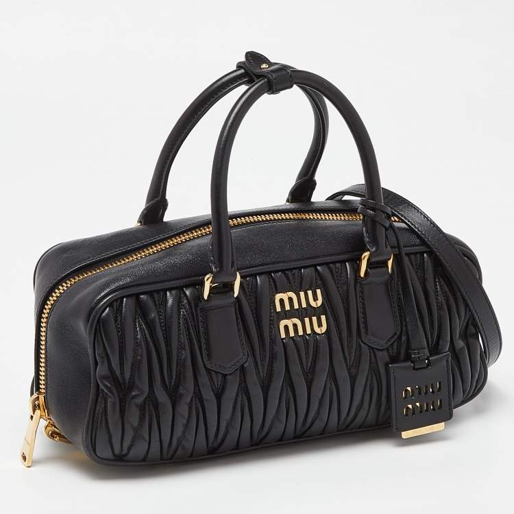 Pre Owned Miu Miu Black Matelassé Leather Top Zip Satchel