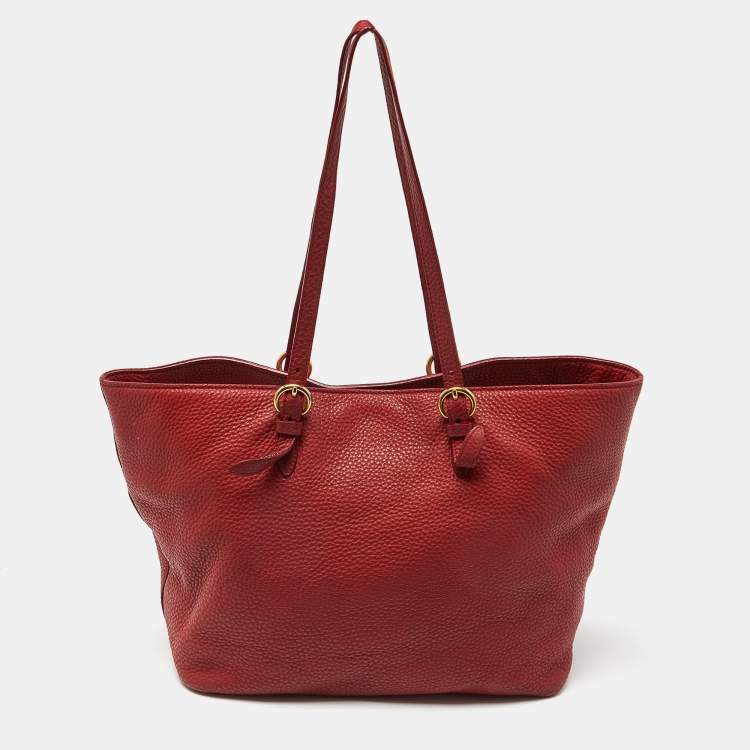 Pre Owned Miu Miu Red Leather Shopper Tote 