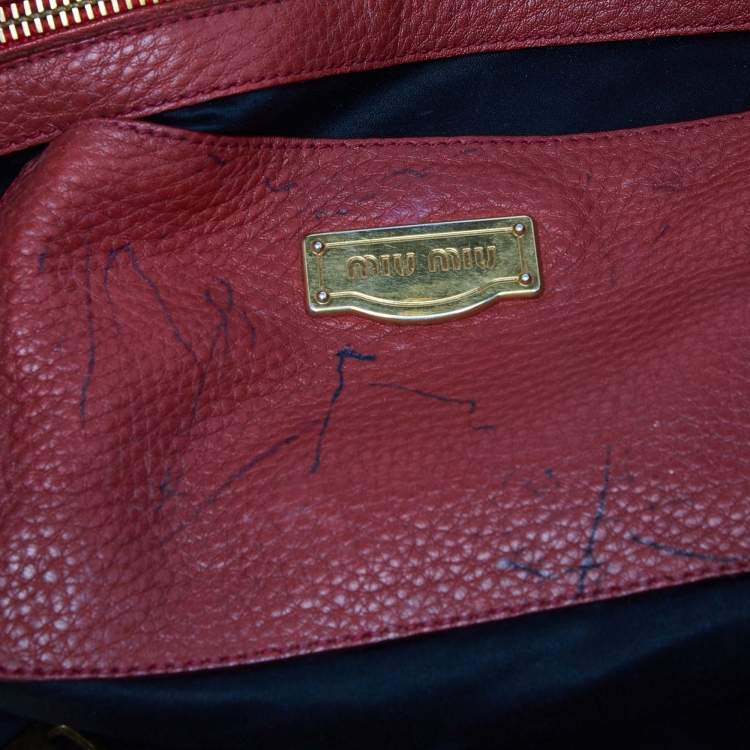 Pre Owned Miu Miu Red Leather Shopper Tote 
