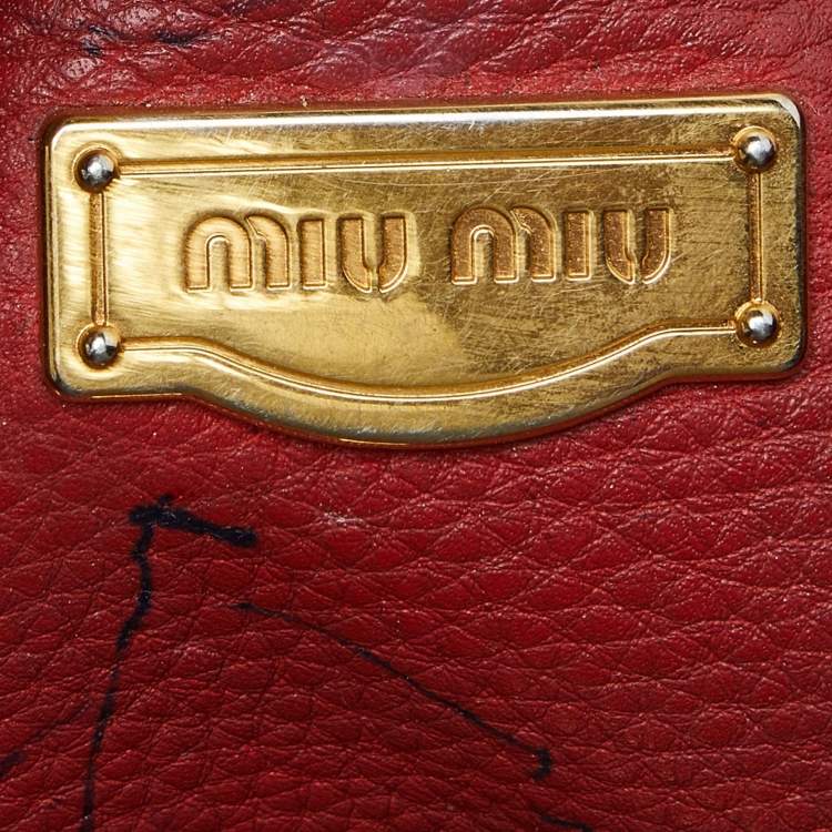 Pre Owned Miu Miu Red Leather Shopper Tote 