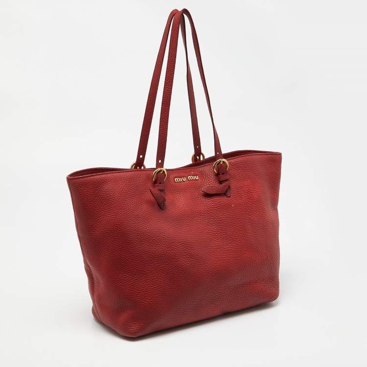Pre Owned Miu Miu Red Leather Shopper Tote 