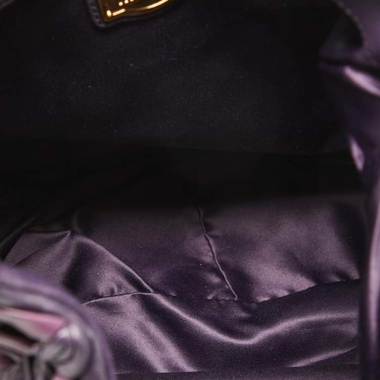 Pre Owned Miu Miu Purple/Plum Woven Leather Push Lock Flap Hobo