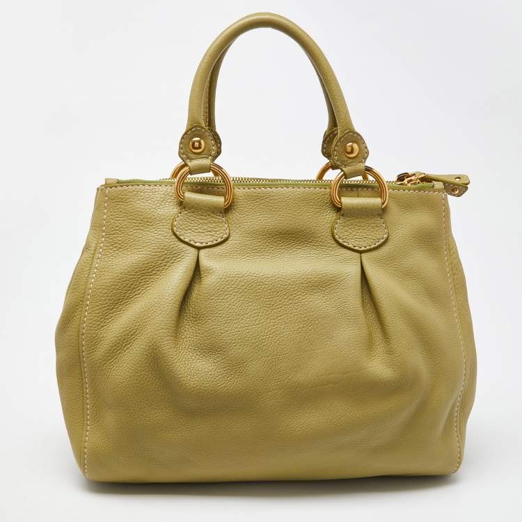 Pre Owned Miu Miu Green Vitello Daino Leather Tote