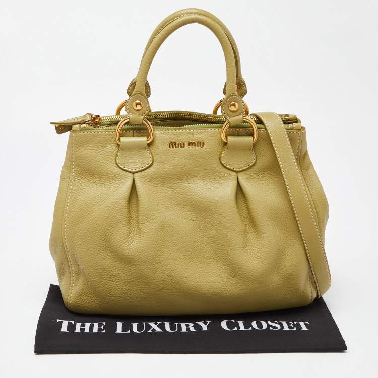 Pre Owned Miu Miu Green Vitello Daino Leather Tote
