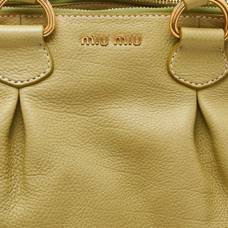 Pre Owned Miu Miu Green Vitello Daino Leather Tote