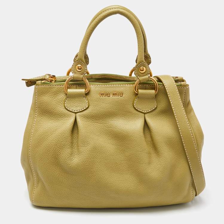 Pre Owned Miu Miu Green Vitello Daino Leather Tote