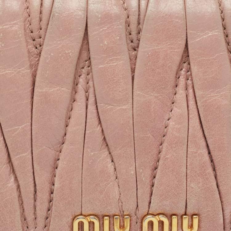 Pre Owned Miu Miu Light Pink Matelassé Leather Flap Continental Wallet