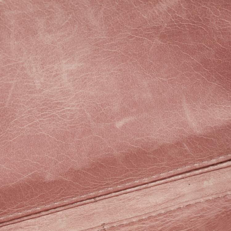 Pre Owned Miu Miu Light Pink Matelassé Leather Flap Continental Wallet