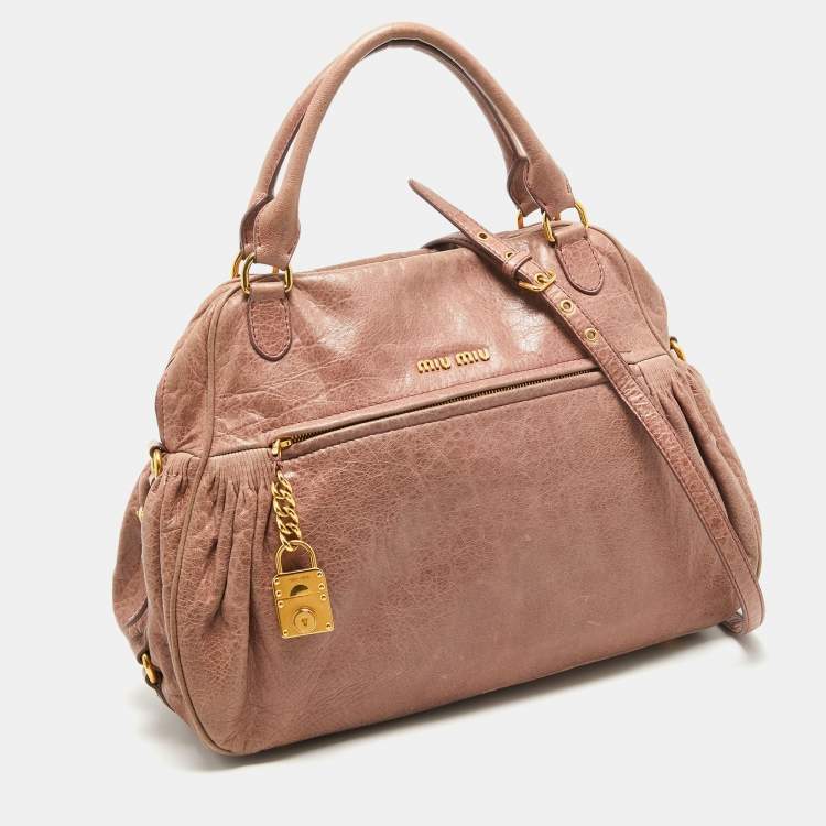 Pre Owned Miu Miu Old Rose Distressed Leather Charm Satchel