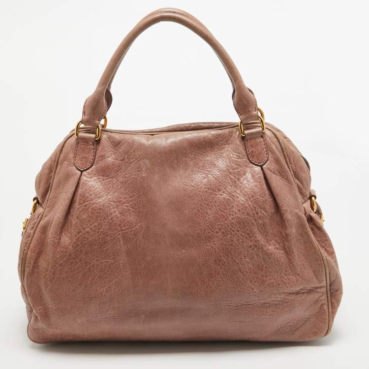 Pre Owned Miu Miu Old Rose Distressed Leather Charm Satchel