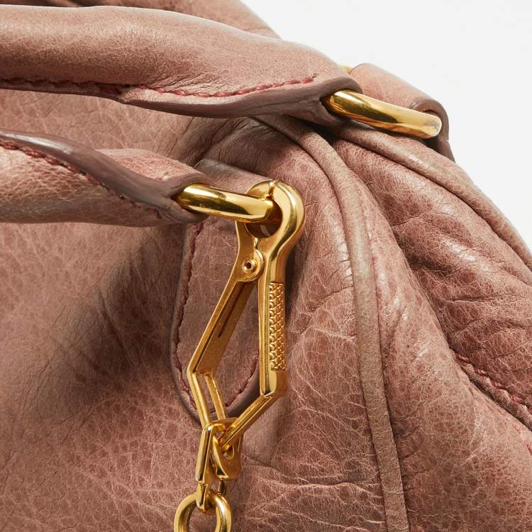 Pre Owned Miu Miu Old Rose Distressed Leather Charm Satchel