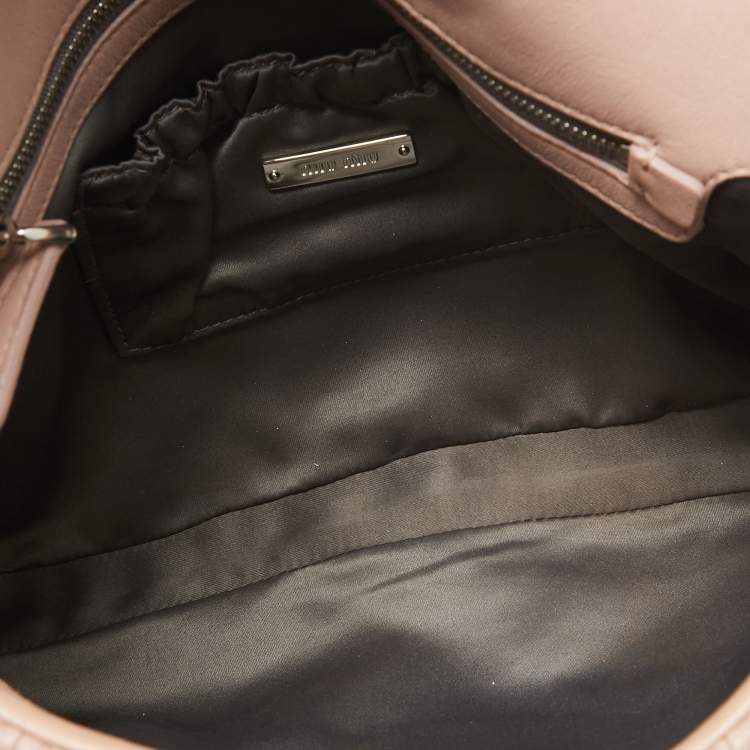 Pre Owned Miu Miu Light Pink Matelassé Leather Crystal Flap Shoulder Bag