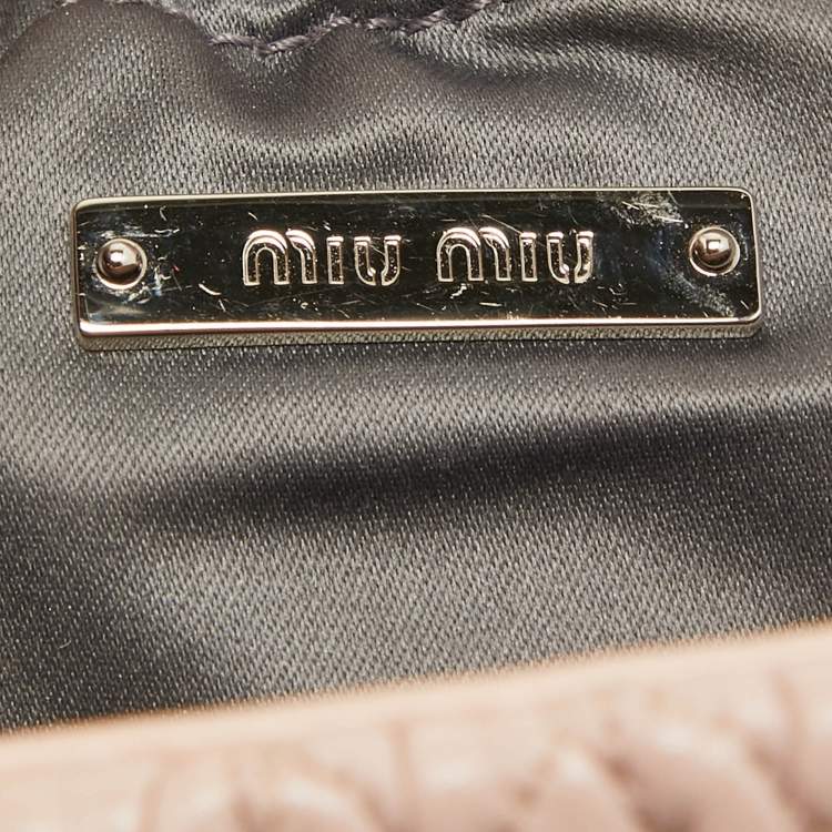 Pre Owned Miu Miu Light Pink Matelassé Leather Crystal Flap Shoulder Bag