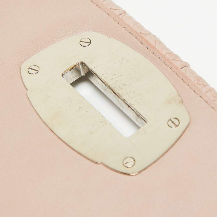 Pre Owned Miu Miu Light Pink Matelassé Leather Crystal Flap Shoulder Bag