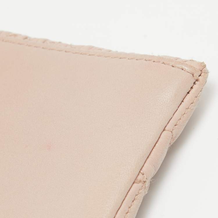 Pre Owned Miu Miu Light Pink Matelassé Leather Crystal Flap Shoulder Bag