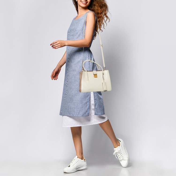 Pre Owned Miu Miu Beige Leather Push Lock Tote