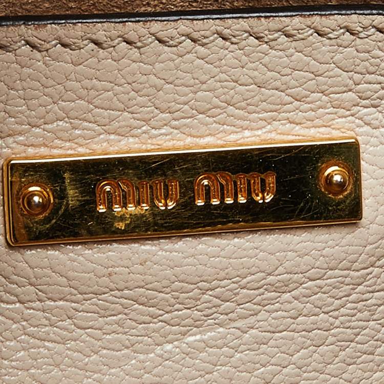 Pre Owned Miu Miu Beige Leather Push Lock Tote
