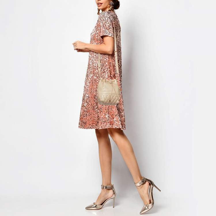 Pre Owned Miu Miu Beige Vitello Shine Leather Drawstring Bucket Bag