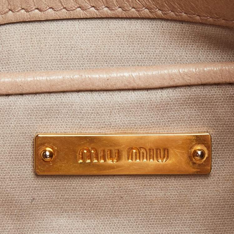 Pre Owned Miu Miu Beige Vitello Shine Leather Drawstring Bucket Bag