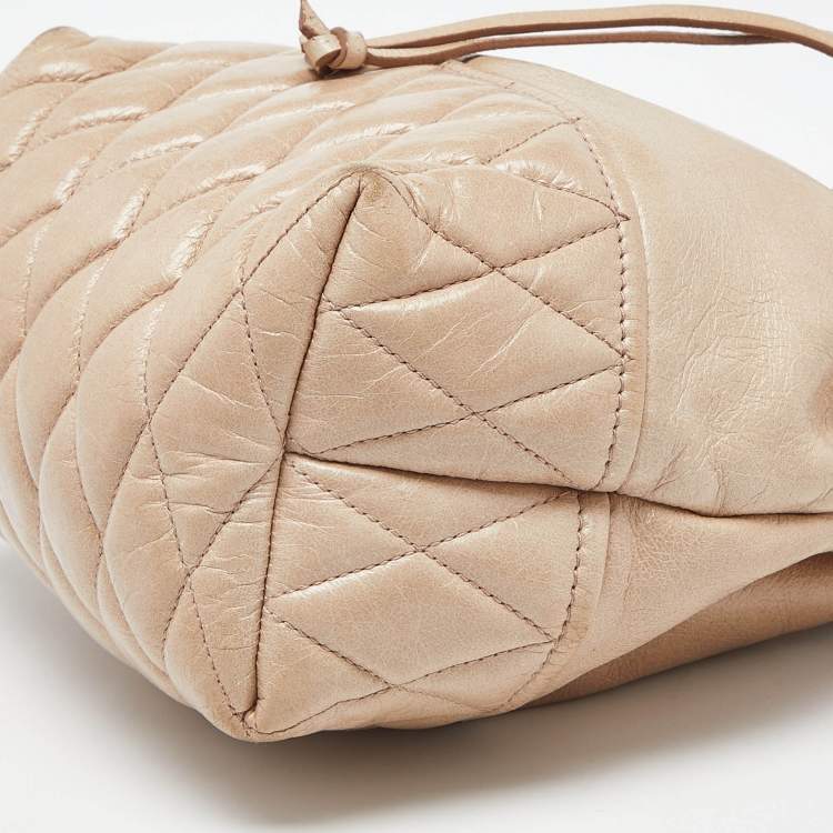Pre Owned Miu Miu Beige Vitello Shine Leather Drawstring Bucket Bag