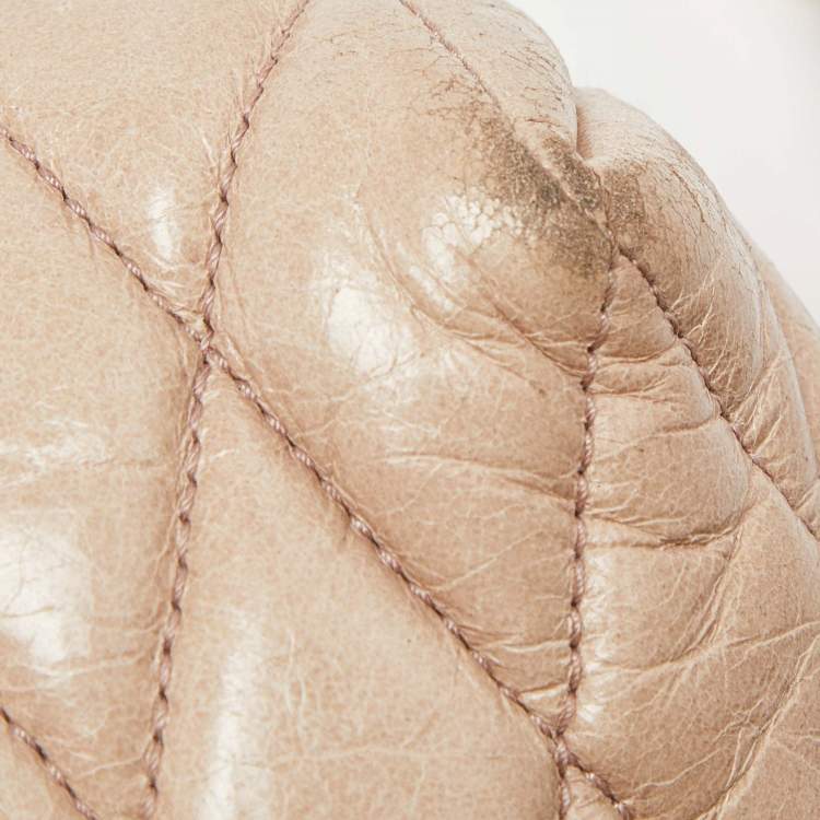 Pre Owned Miu Miu Beige Vitello Shine Leather Drawstring Bucket Bag