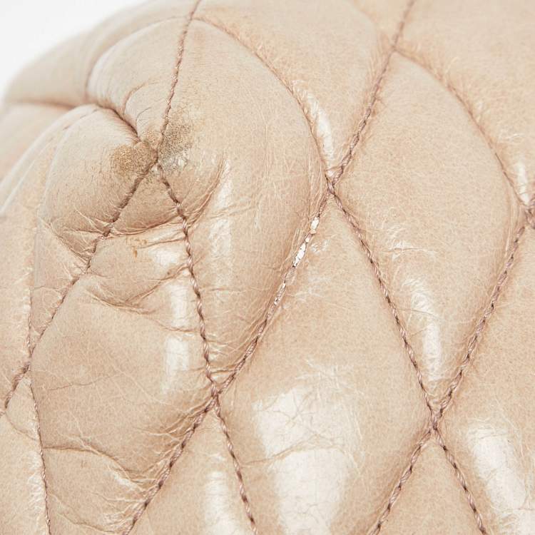 Pre Owned Miu Miu Beige Vitello Shine Leather Drawstring Bucket Bag
