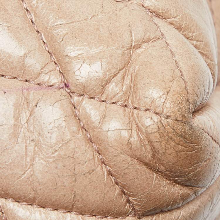 Pre Owned Miu Miu Beige Vitello Shine Leather Drawstring Bucket Bag