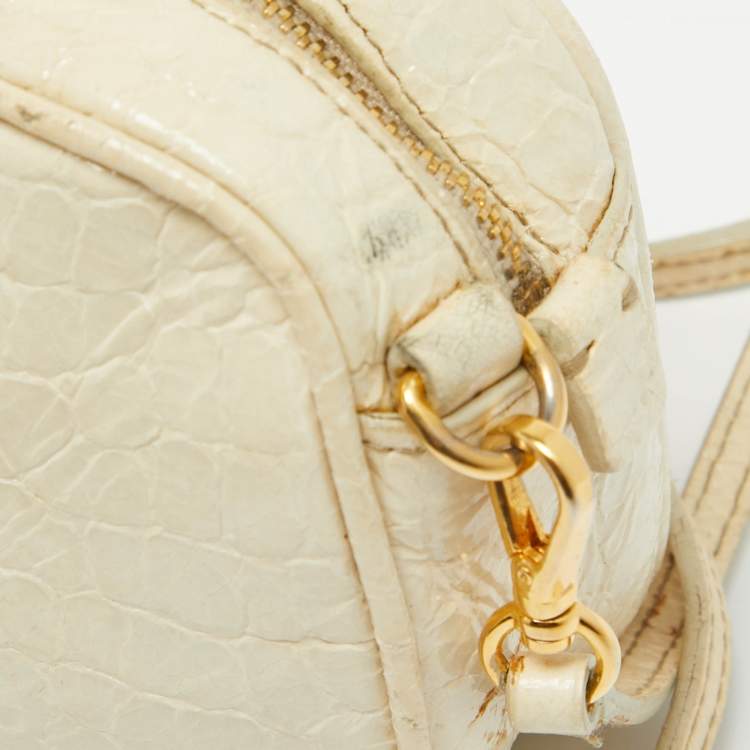Pre Owned Miu Miu Off White Croc Embossed Patent Leather Camera Crossbody Bag