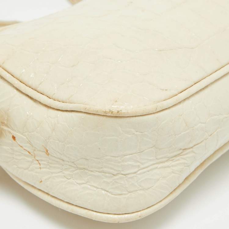 Pre Owned Miu Miu Off White Croc Embossed Patent Leather Camera Crossbody Bag