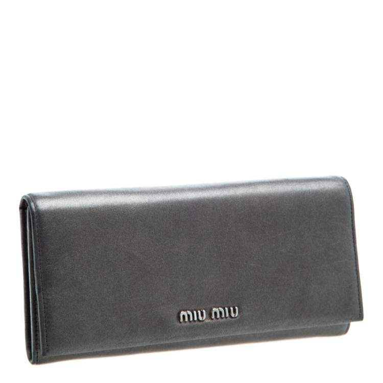 Pre Owned Miu Miu Dark Grey Leather Long Wallet
