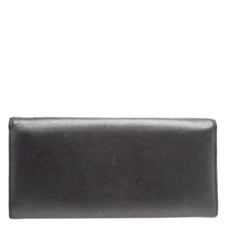 Pre Owned Miu Miu Dark Grey Leather Long Wallet